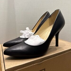 Nine West Womens Fifth 9x9 Black Leather Pumps Shoes 9 M EUC
